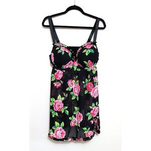 Morgan Taylor Intimates 1XL Black Flowers Floral Chemise Nightgown